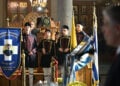 Στιγμιότυπο από τη σημερινή δοξολογία στην Παναγία Αχειροποίητο, με το λάβαρο της Πανεθνικής Οργανώσεως Μακεδονομάχων «Παύλος Μελάς» (πηγή: Περιφέρεια Κεντρικής Μακεδονίας)