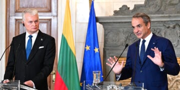 Κοινές δηλώσεις του Κυριάκου Μητσοτάκη και του Γκιτάνας Ναουσέντα, μετά τη συνάντησή τους στο Μέγαρο Μαξίμου. Δευτέρα 5 Οκτωβρίου 2026 (φωτ,: EUROKINISSI / Τατιάνα Μπόλαρη)