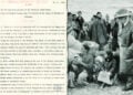 Η πρώτη σελίδα του σημειώματος του Φρίντγιοφ Νάνσεν, της 10ης Οκτωβρίου 1922, για τους άνδρες πρόσφυγες που είχαν οδηγηθεί στα τάγματα εργασίας, και ο ίδιος ανάμεσα σε Έλληνες πρόσφυγες στη Ραιδεστό (πηγές: Ψηφιακό Αρχείο Ελευθερίου Βενιζέλου / ICRC Archives – Wikimedia Commons· σύνθεση: pontosnews.gr)