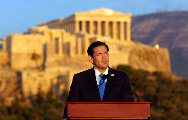Ο Μάρκος Ρούμπιο κατά τη διάρκεια της ομιλίας του από το λόφο της Πνύκας. Τετάρτη 7 Οκτωβρίου 2026 (φωτ.: ΑΠΕ-ΜΠΕ / Αλέξανδρος Βλάχος / POOL)