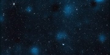 Μέρος εικόνα από το James Webb, με σχεδόν 800.000 γαλαξίες. Με μπλε έχει αποτυπωθεί η εκτιμώμενη κατανομή της σκοτεινής ύλης, με βάση την ασθενή βαρυτική φακοποίηση (πηγή: NASA / STScI / J. DePasquale / A. Pagan)