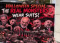 Πανό εμπνευσμένο από το Halloween στη φοιτητική διαδήλωση στα Τίρανα, Σάββατο 31 Οκτωβρίου 2026 (πηγή: Χ / Tirana Report)
