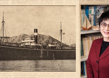 Το ιαπωνικό πλοίο «Tokei Maru» και η ιστορικός Νανάκο Μουράτα-Σαουαγιανάγκι (φωτ.: Αρχείο Νανάκο Μουράτα-Σαουαγιανάγκι / σύνθεση pontosnews.gr)